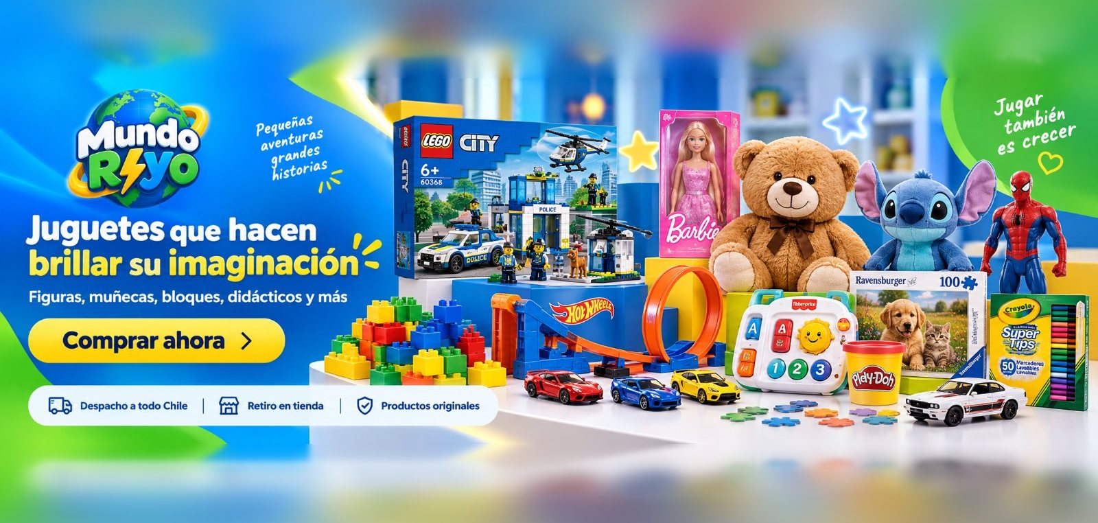 Mundo Rayo: juguetes que hacen brillar su imaginación. Figuras, muñecas, bloques, didácticos y más, con despacho a todo Chile, retiro en tienda y productos originales.